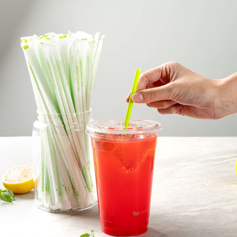 Basic Nature Green PLA / PBAT Plastic Straw - Wrapped, Compostable - 8 1/4" - 2000 count box