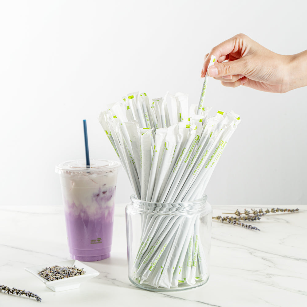 Basic Nature Midnight Blue PLA / PBAT Plastic Straw - Wrapped, Compostable - 8 1/4" - 100 count box