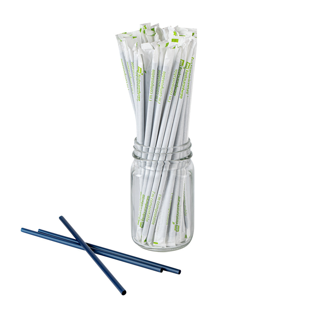 Basic Nature Midnight Blue PLA / PBAT Plastic Straw - Wrapped, Compostable - 8 1/4" - 2000 count box