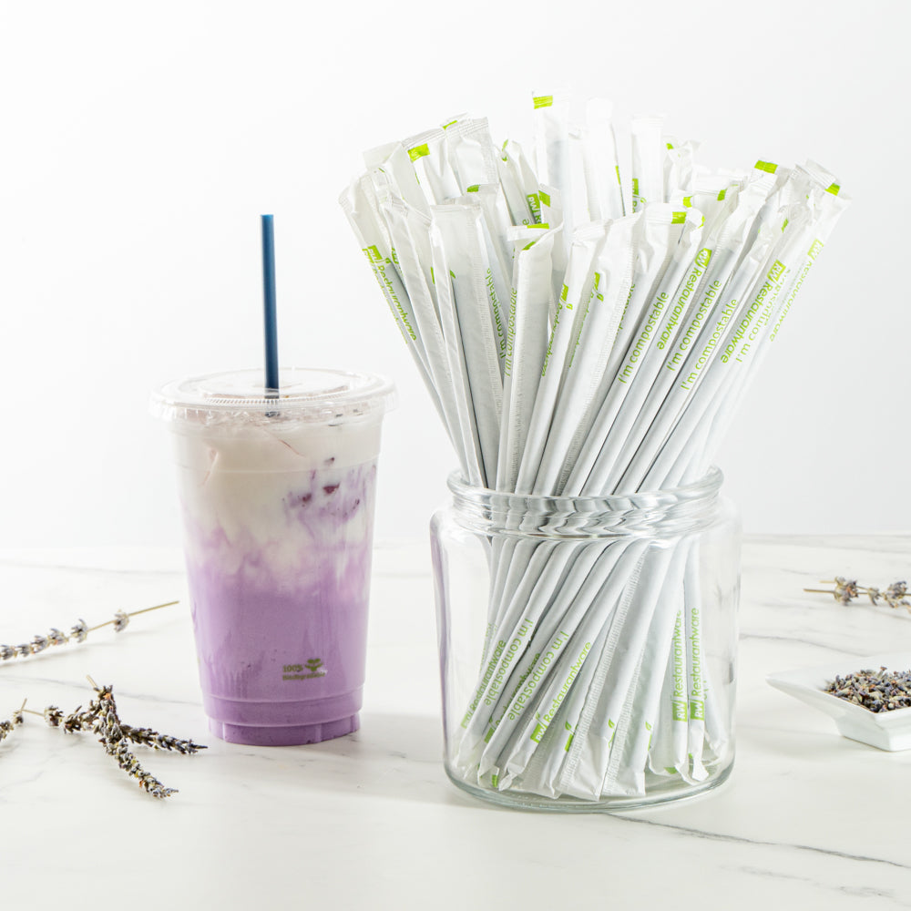 Basic Nature Midnight Blue PLA / PBAT Plastic Straw - Wrapped, Compostable - 8 1/4" - 2000 count box