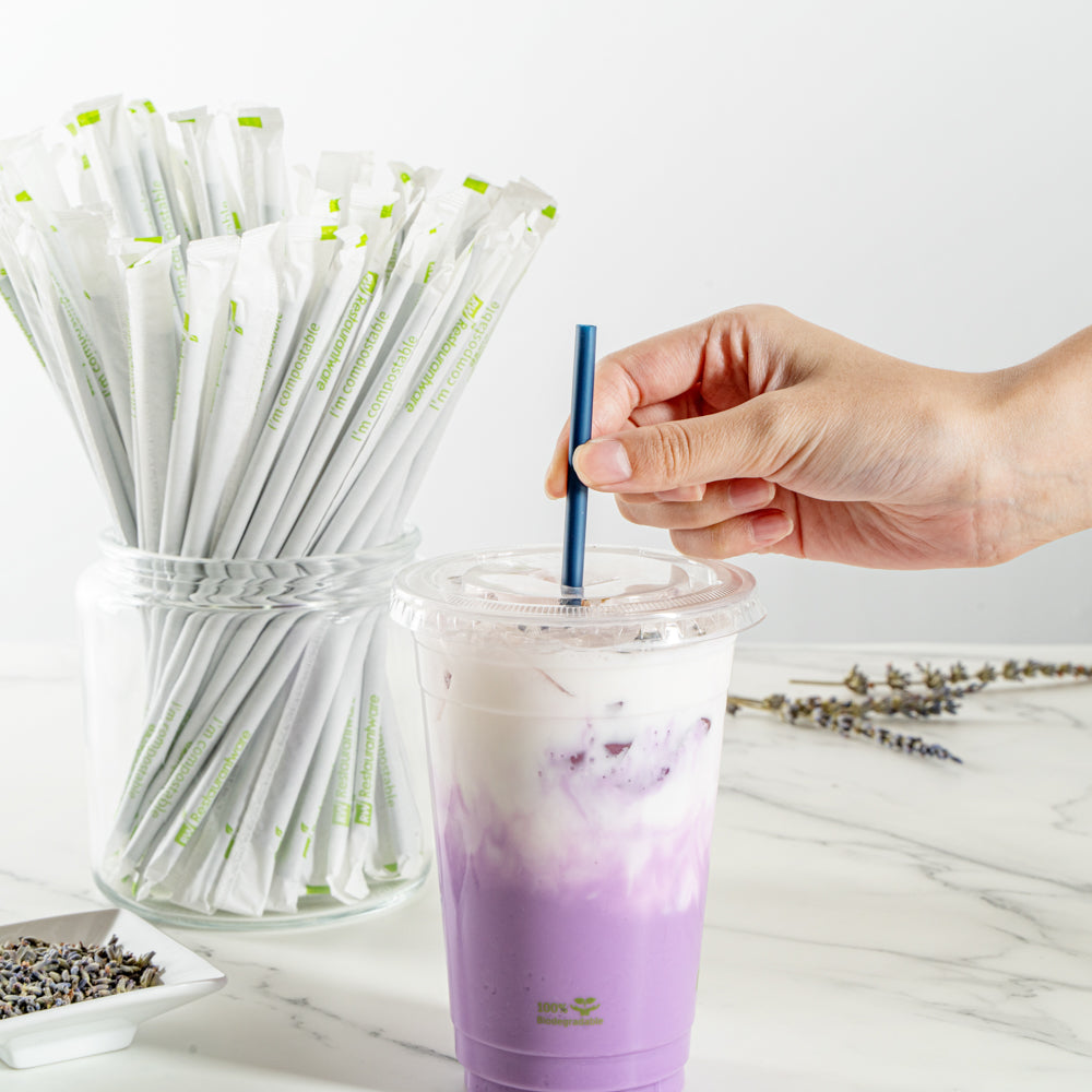 Basic Nature Midnight Blue PLA / PBAT Plastic Straw - Wrapped, Compostable - 8 1/4" - 2000 count box