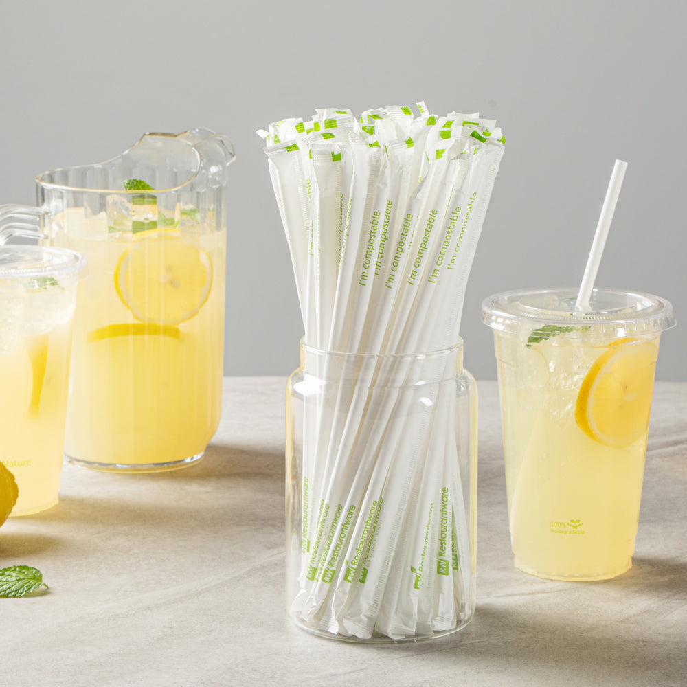 Basic Nature White PLA / PBAT Plastic Straw - Wrapped, Compostable - 8 1/4" - 100 count box