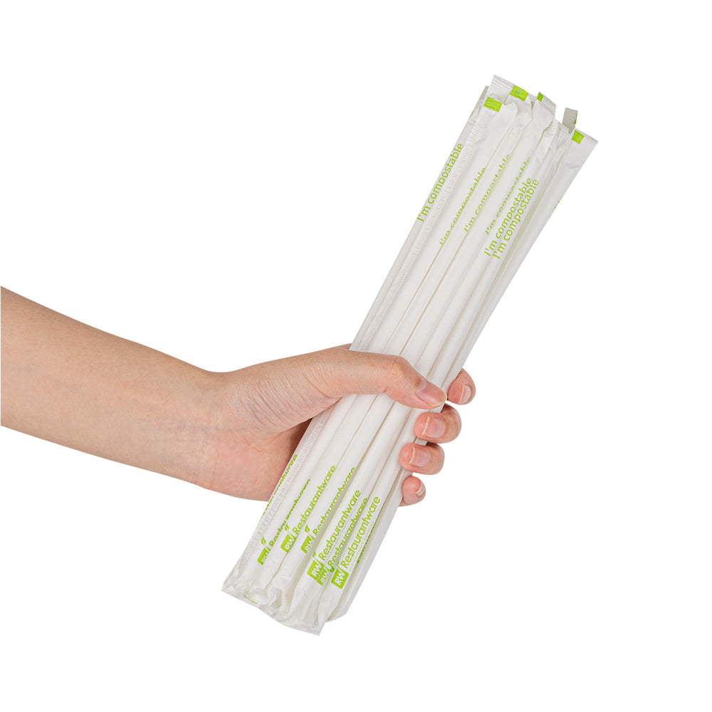 Basic Nature White PLA / PBAT Plastic Straw - Wrapped, Compostable - 8 1/4" - 100 count box