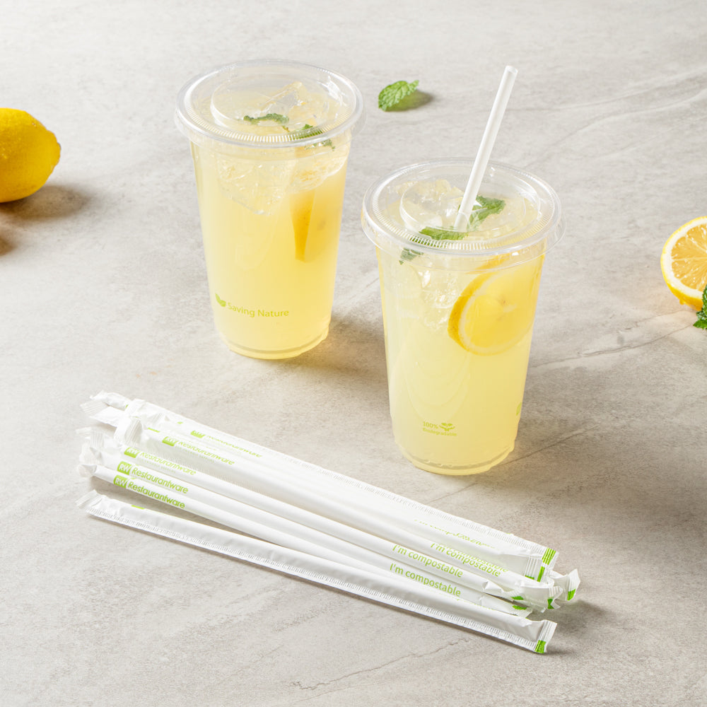 Basic Nature White PLA / PBAT Plastic Straw - Wrapped, Compostable - 8 1/4" - 100 count box