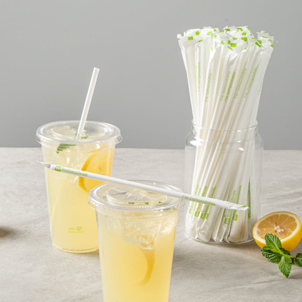 Basic Nature White PLA / PBAT Plastic Straw - Wrapped, Compostable - 8 1/4" - 100 count box