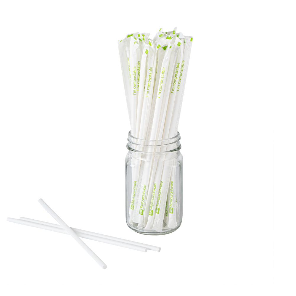 Basic Nature White PLA / PBAT Plastic Straw - Wrapped, Compostable - 8 1/4" - 2000 count box