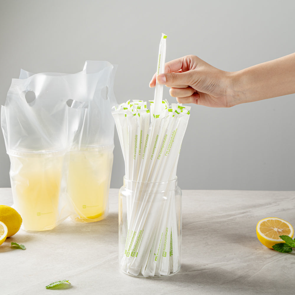 Basic Nature White PLA / PBAT Plastic Straw - Wrapped, Compostable - 8 1/4" - 2000 count box