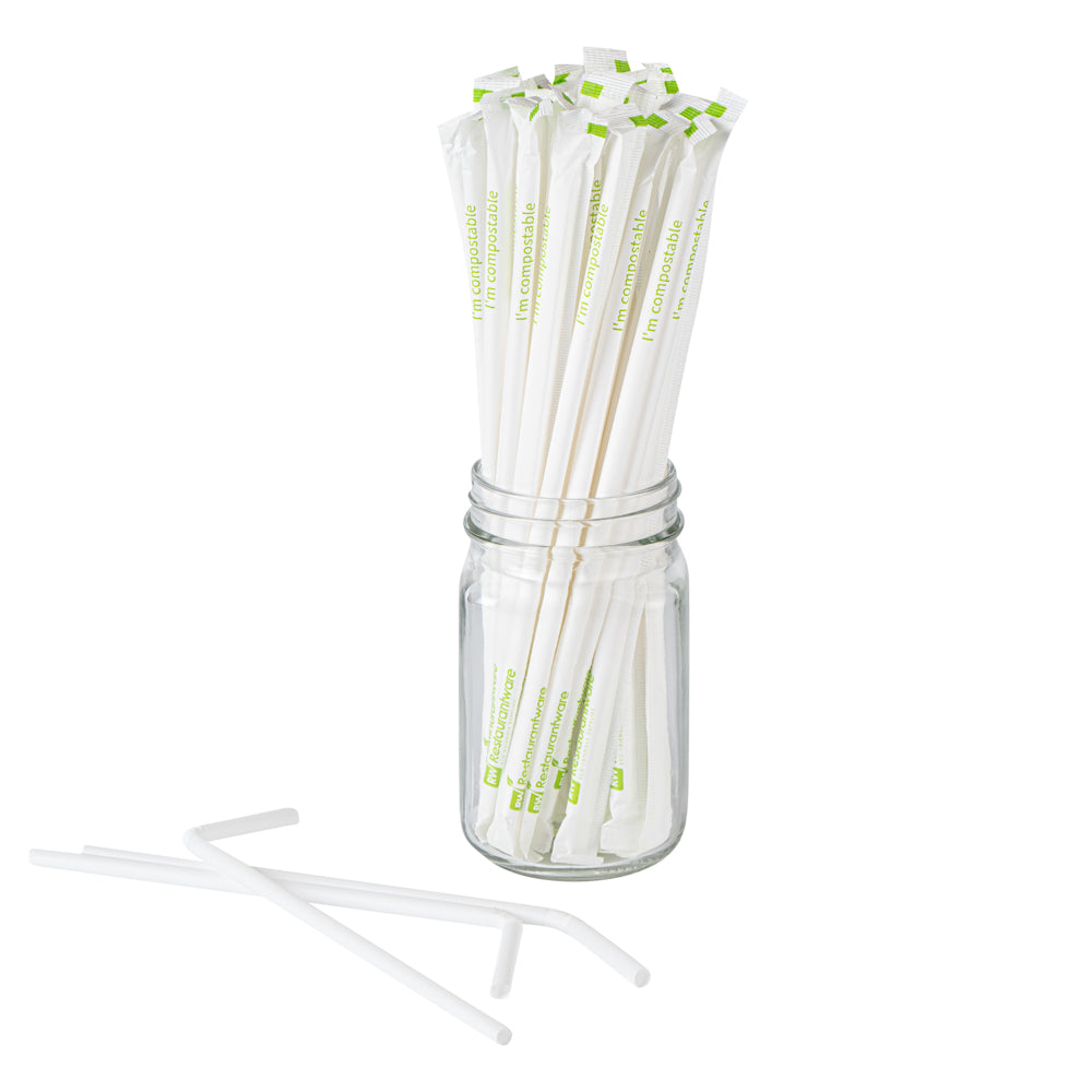 Basic Nature White PLA / PBAT Plastic Straw - Wrapped, Flexible, Compostable - 8 1/4" - 100 count box