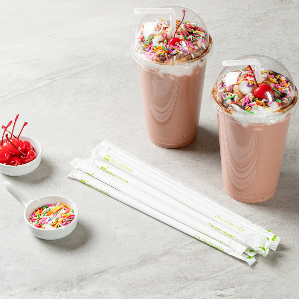 Basic Nature White PLA / PBAT Plastic Straw - Wrapped, Flexible, Compostable - 8 1/4" - 2000 count box