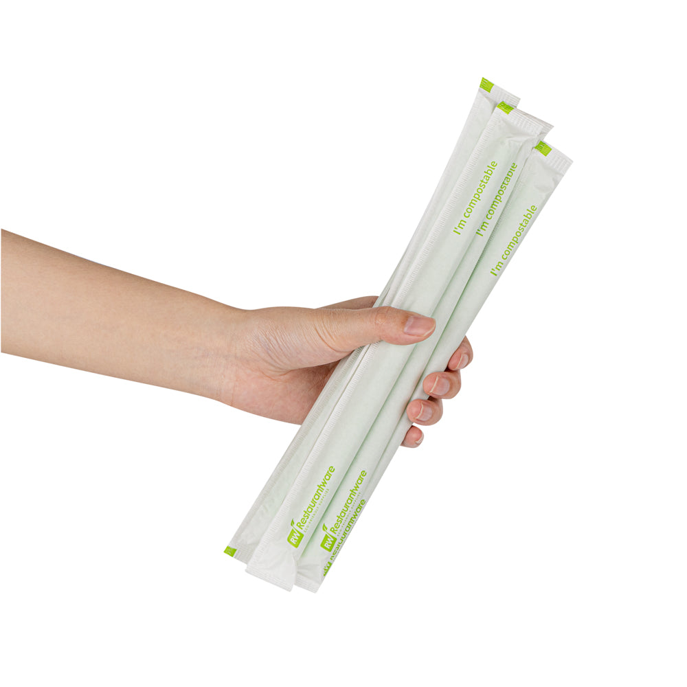 Basic Nature Green PLA / PBAT Plastic Boba Straw - Wrapped, Compostable - 9" - 100 count box