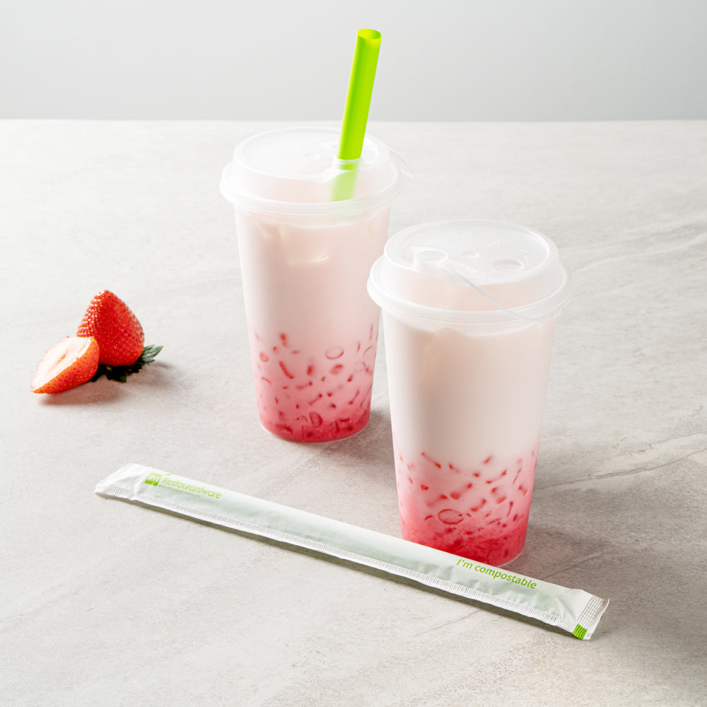 Basic Nature Green PLA / PBAT Plastic Boba Straw - Wrapped, Compostable - 9" - 100 count box