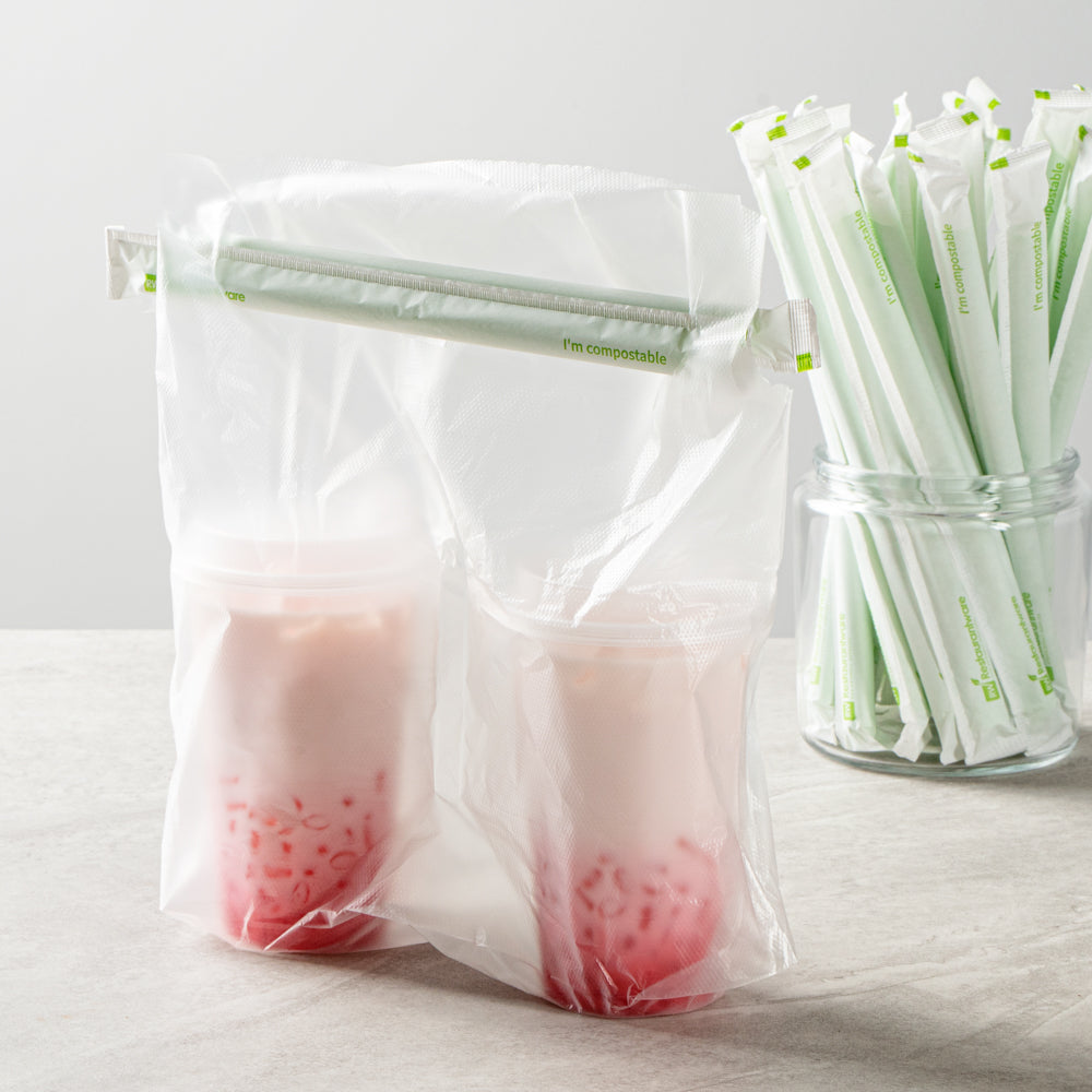 Basic Nature Green PLA / PBAT Plastic Boba Straw - Wrapped, Compostable - 9" - 100 count box