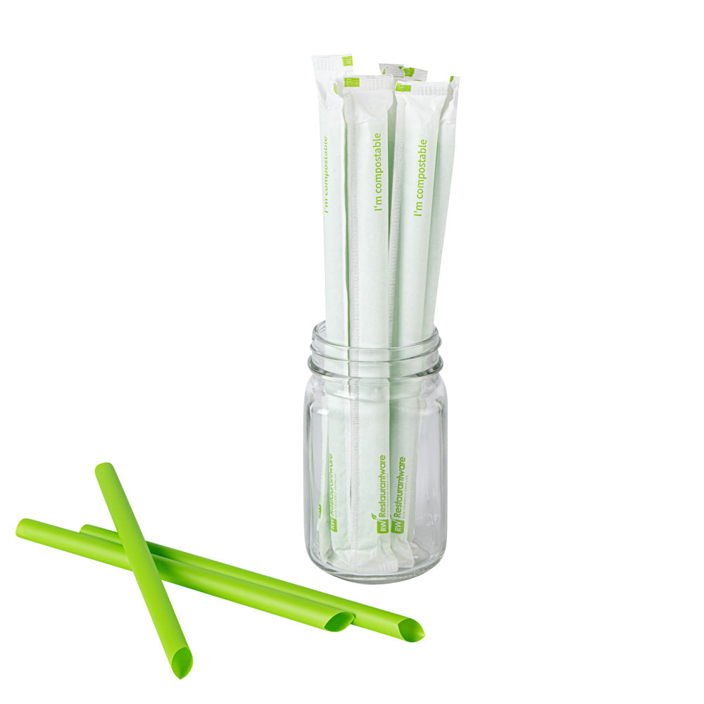 Basic Nature Green PLA / PBAT Plastic Boba Straw - Wrapped, Compostable - 9" - 2000 count box