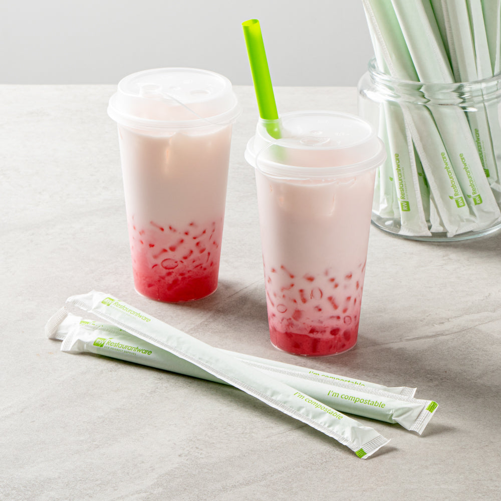 Basic Nature Green PLA / PBAT Plastic Boba Straw - Wrapped, Compostable - 9" - 2000 count box