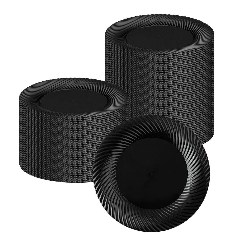 Moderna Round Black Plastic Wave Plate - 7" x 7" x 1/2" - 40 count box