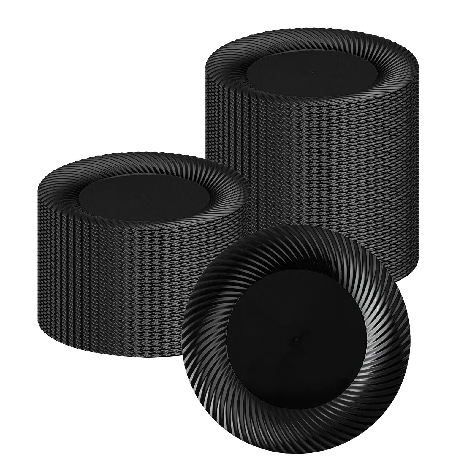 Moderna Round Black Plastic Wave Plate - 7" x 7" x 1/2" - 40 count box