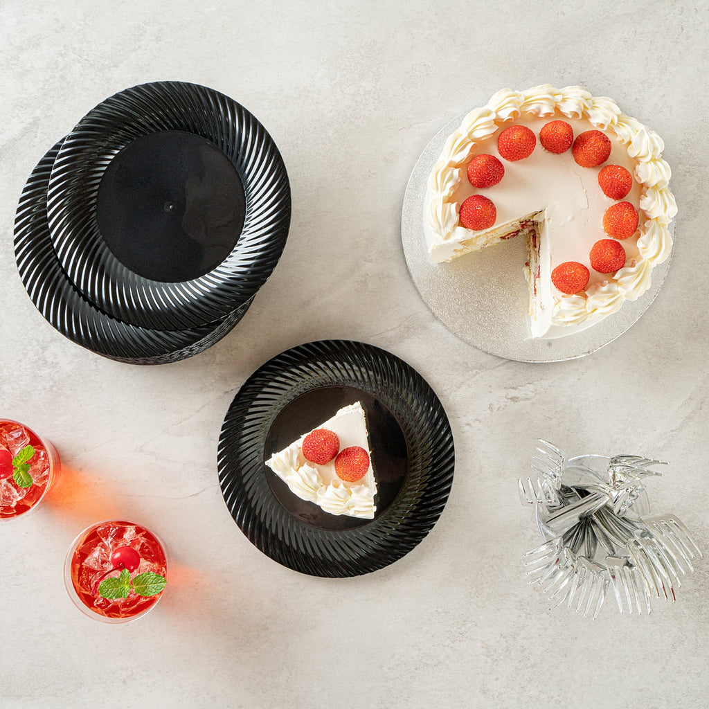 Moderna Round Black Plastic Wave Plate - 7" x 7" x 1/2" - 40 count box