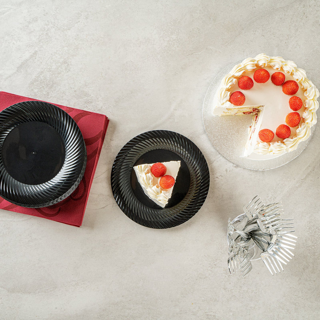 Moderna Round Black Plastic Wave Plate - 7" x 7" x 1/2" - 40 count box