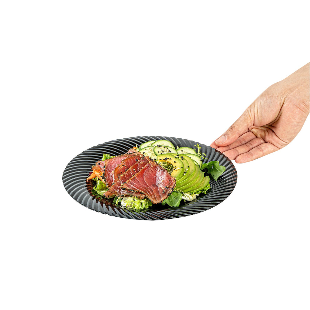 Moderna Round Black Plastic Wave Plate - 9" x 9" x 1/2" - 40 count box