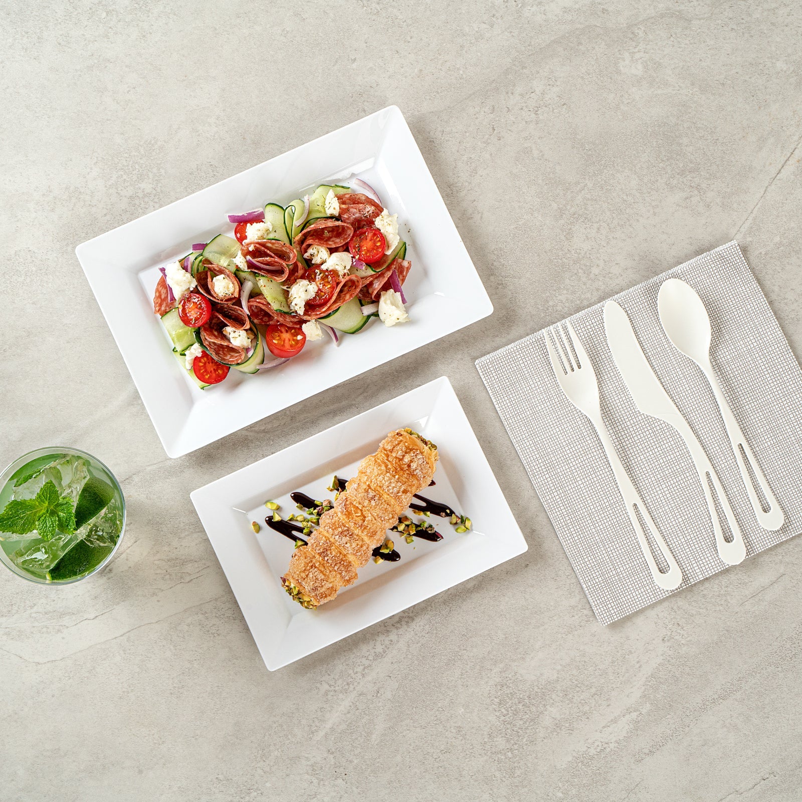 Moderna Rectangle White Plastic Plate - 7 1/2" x 5 1/4" x 1/2" - 10 count box