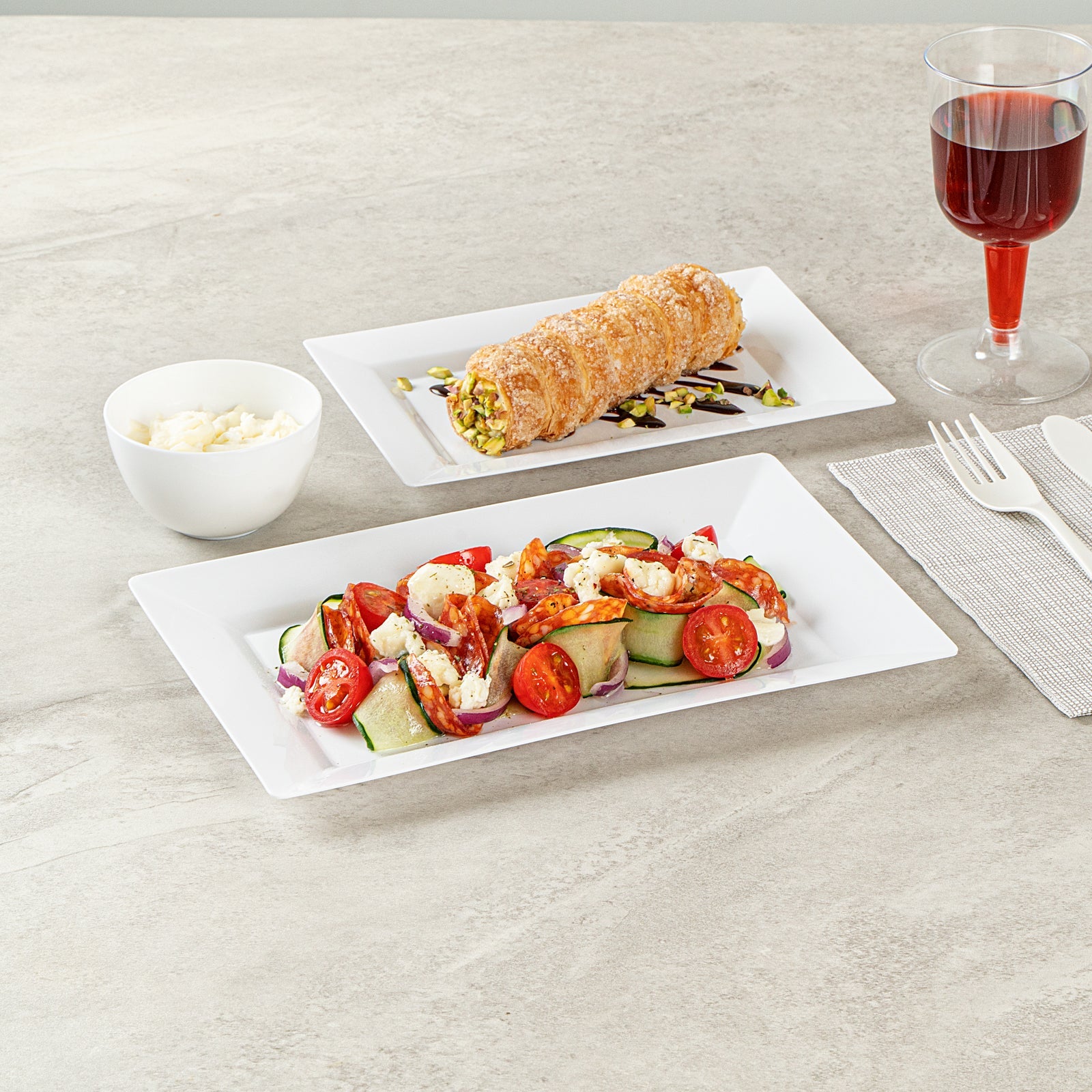 Moderna Rectangle White Plastic Plate - 9 1/2" x 6 1/4" x 1/2" - 10 count box