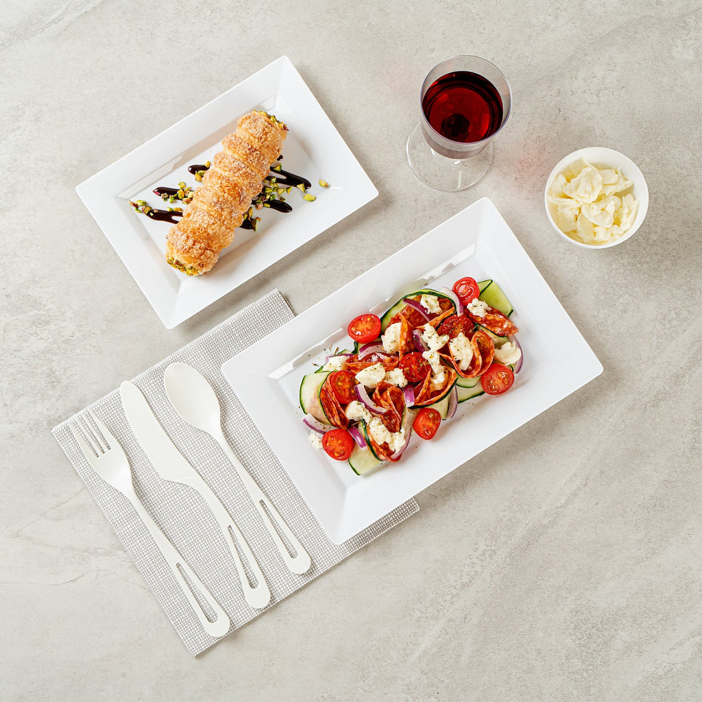 Moderna Rectangle White Plastic Plate - 9 1/2" x 6 1/4" x 1/2" - 10 count box