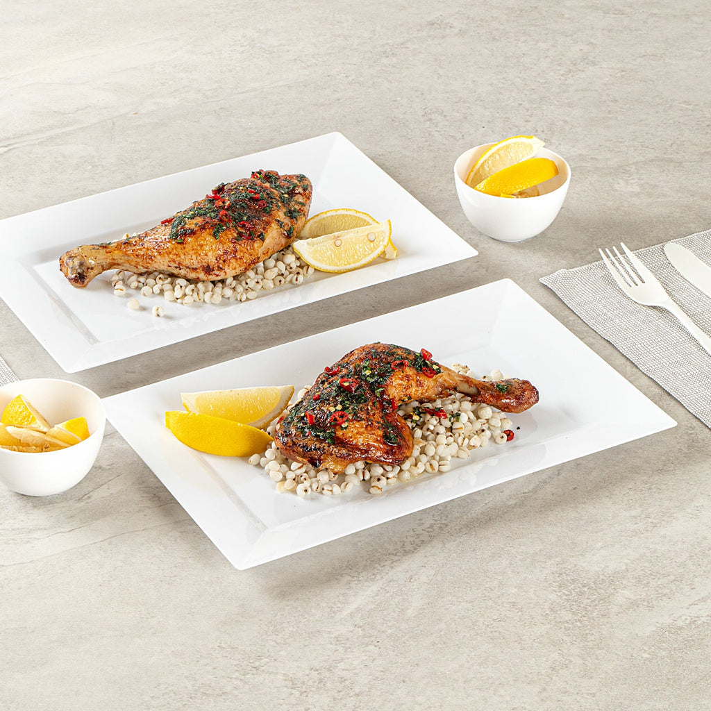 Moderna Rectangle White Plastic Plate - 11 1/2" x 7 1/4" x 3/4" - 10 count box