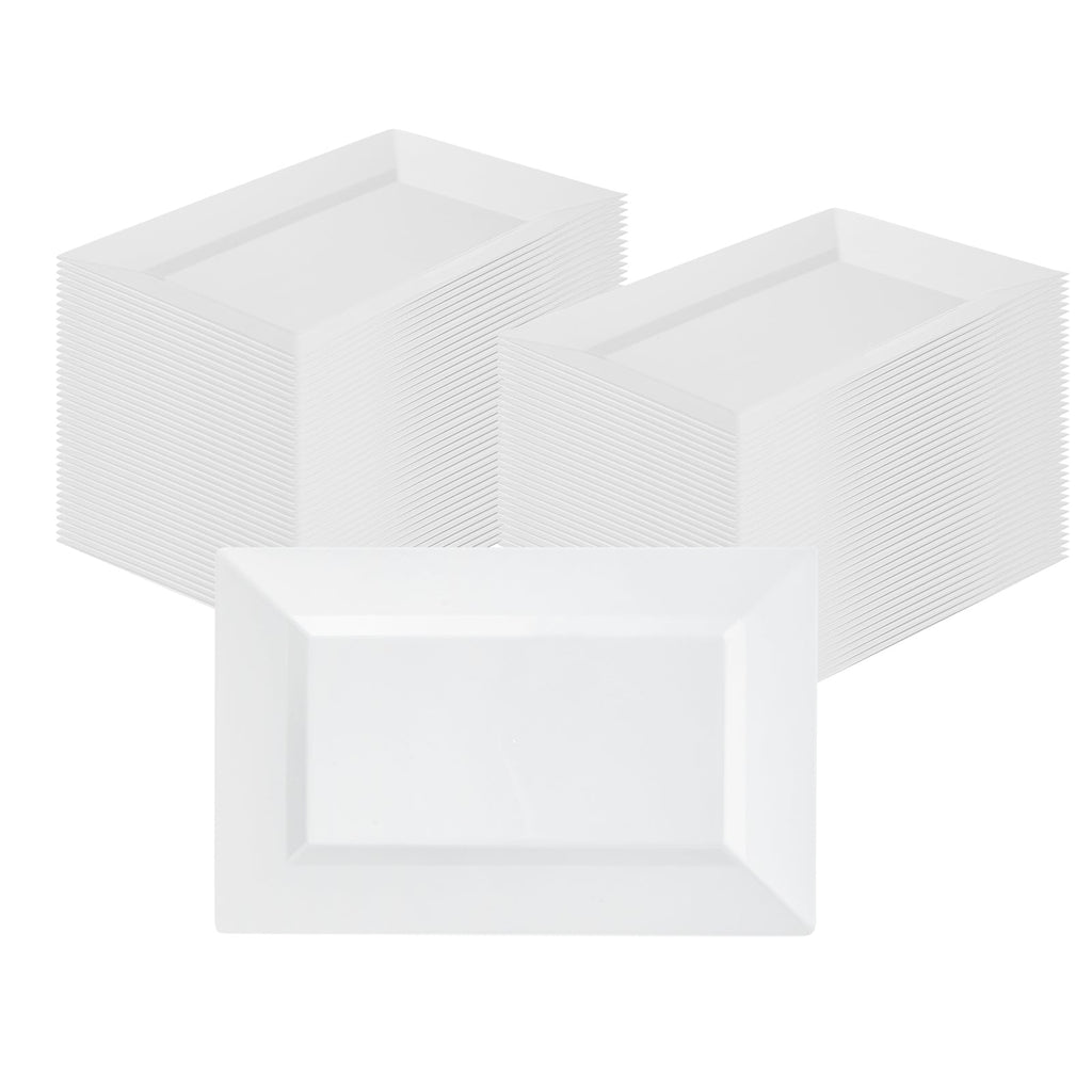 Moderna Rectangle White Plastic Plate - 12 3/4" x 8 1/4" x 3/4" - 100 count box