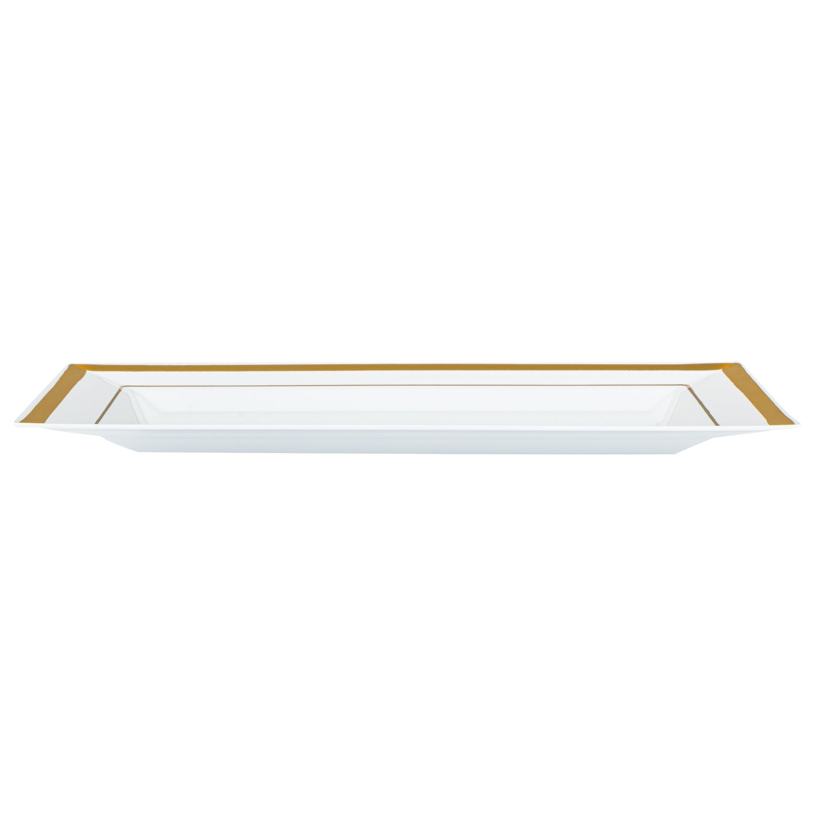 Moderna Rectangle White Plastic Gold-Rimmed Plate - 7 1/2" x 5 1/4" x 1/2" - 100 count box