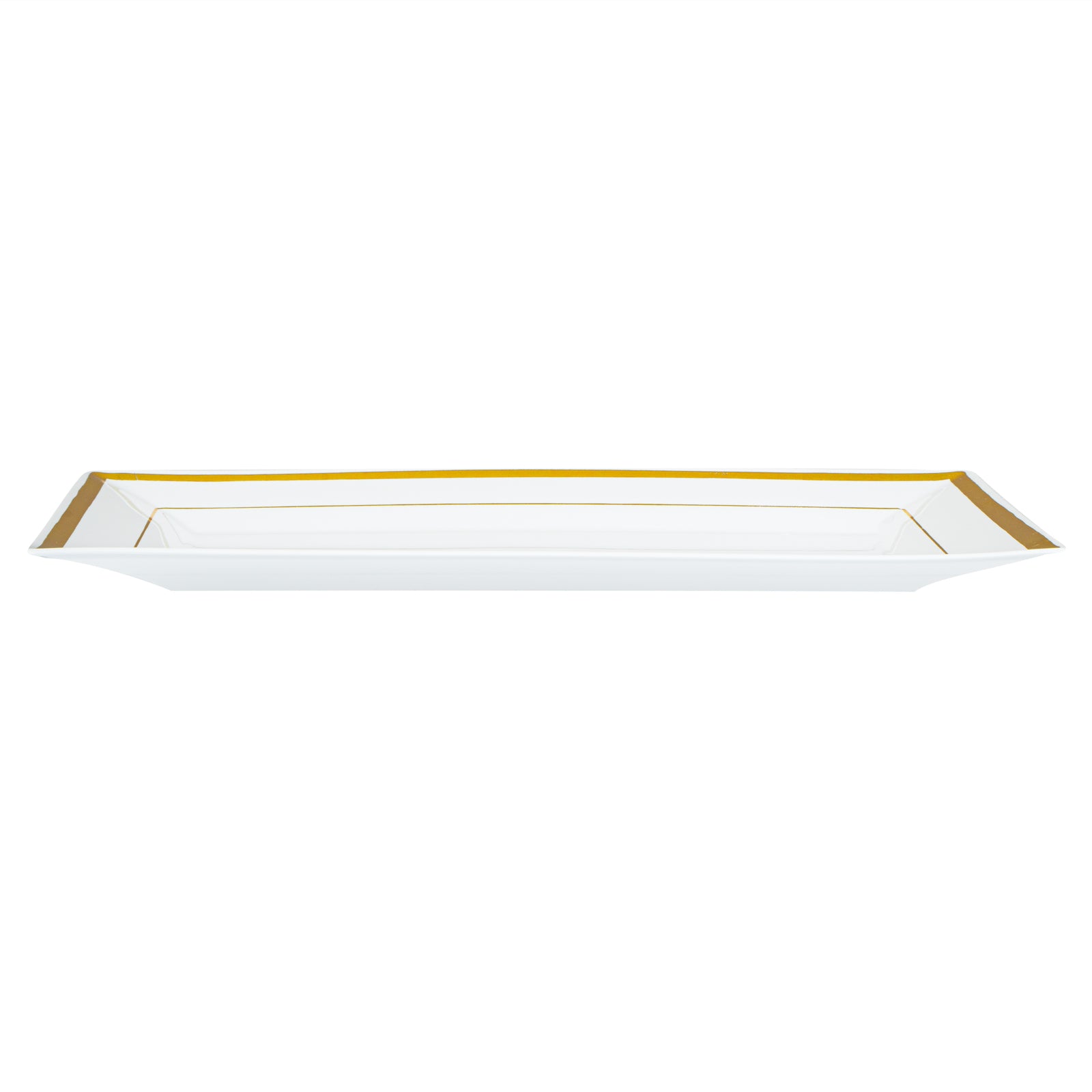 Moderna Rectangle White Plastic Gold-Rimmed Plate - 9 1/2" x 6 1/4" x 1/2" - 100 count box