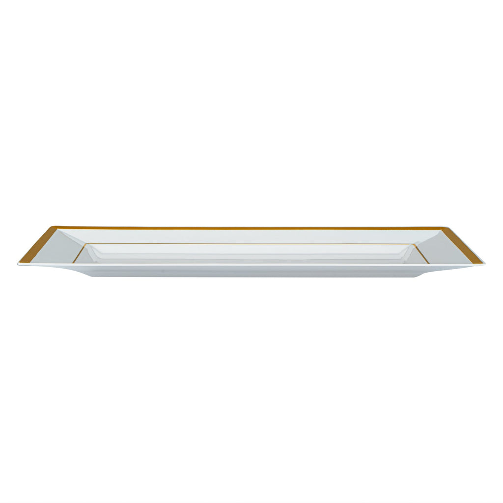 Moderna Rectangle White Plastic Gold-Rimmed Plate - 11 1/2" x 7 1/4" x 3/4" - 10 count box