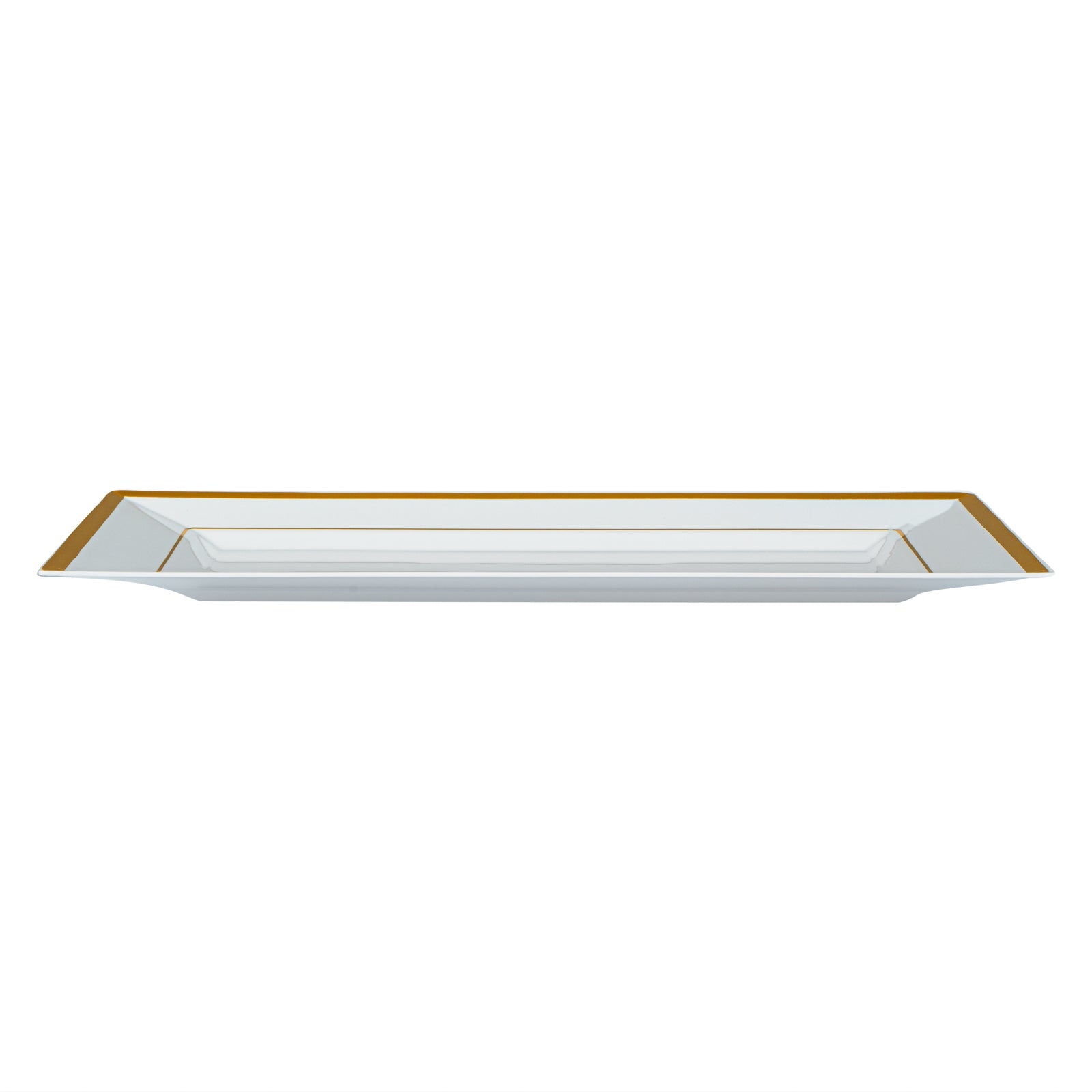 Moderna Rectangle White Plastic Gold-Rimmed Plate - 11 1/2" x 7 1/4" x 3/4" - 10 count box