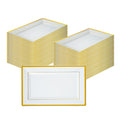 Moderna Rectangle White Plastic Gold-Rimmed Plate - 11 1/2" x 7 1/4" x 3/4" - 100 count box