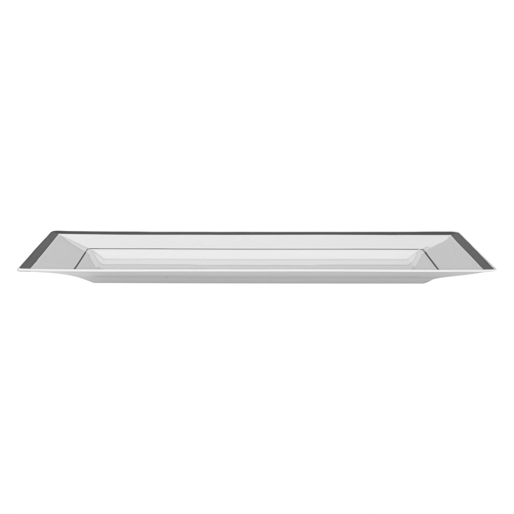 Moderna Rectangle White Plastic Silver-Rimmed Plate - 11 1/2" x 7 1/4" x 3/4" - 10 count box