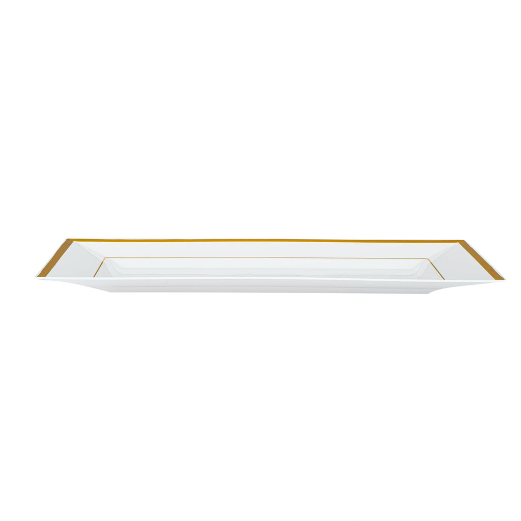 Moderna Rectangle White Plastic Gold-Rimmed Plate - 12 3/4" x 8 1/4" x 3/4" - 100 count box