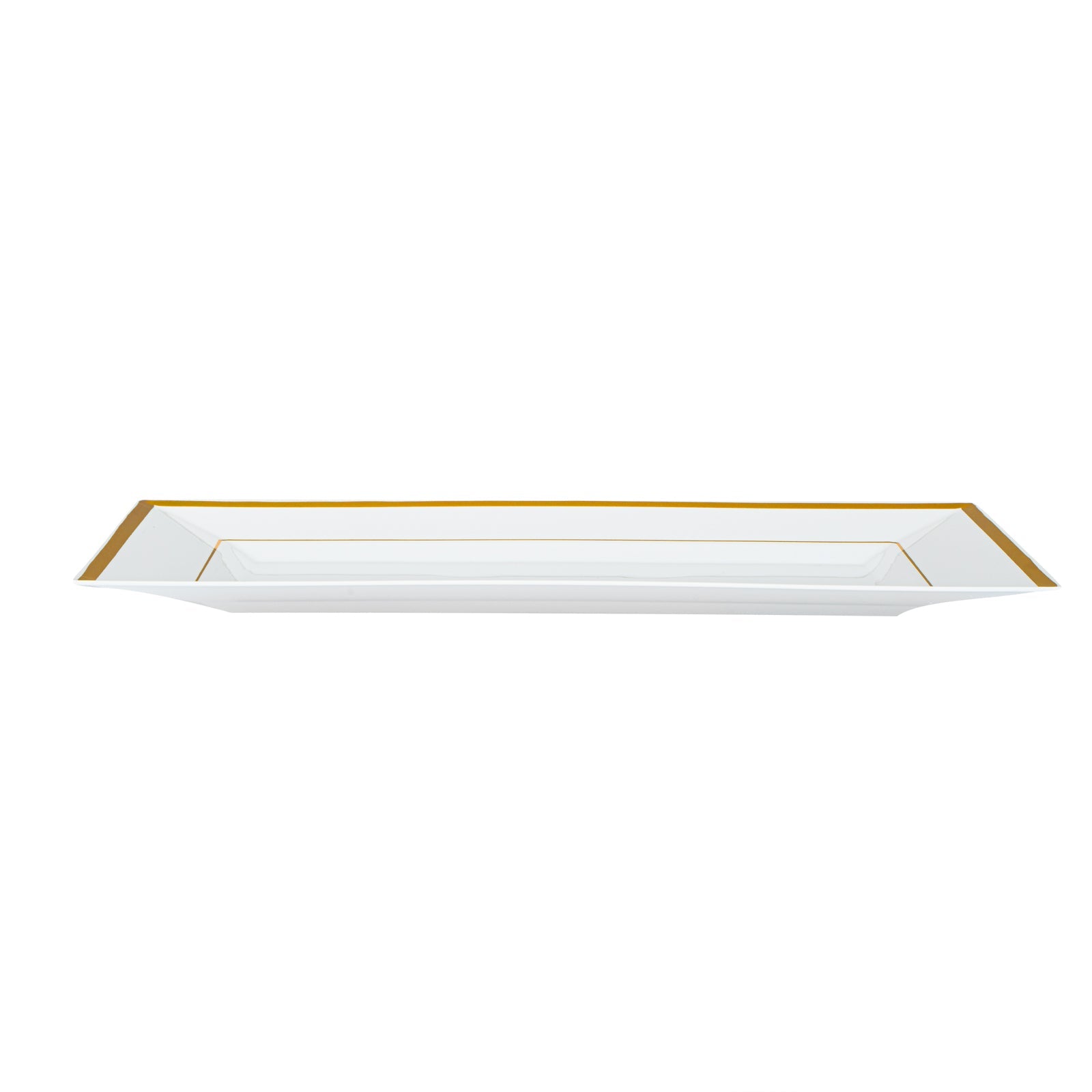 Moderna Rectangle White Plastic Gold-Rimmed Plate - 12 3/4" x 8 1/4" x 3/4" - 100 count box