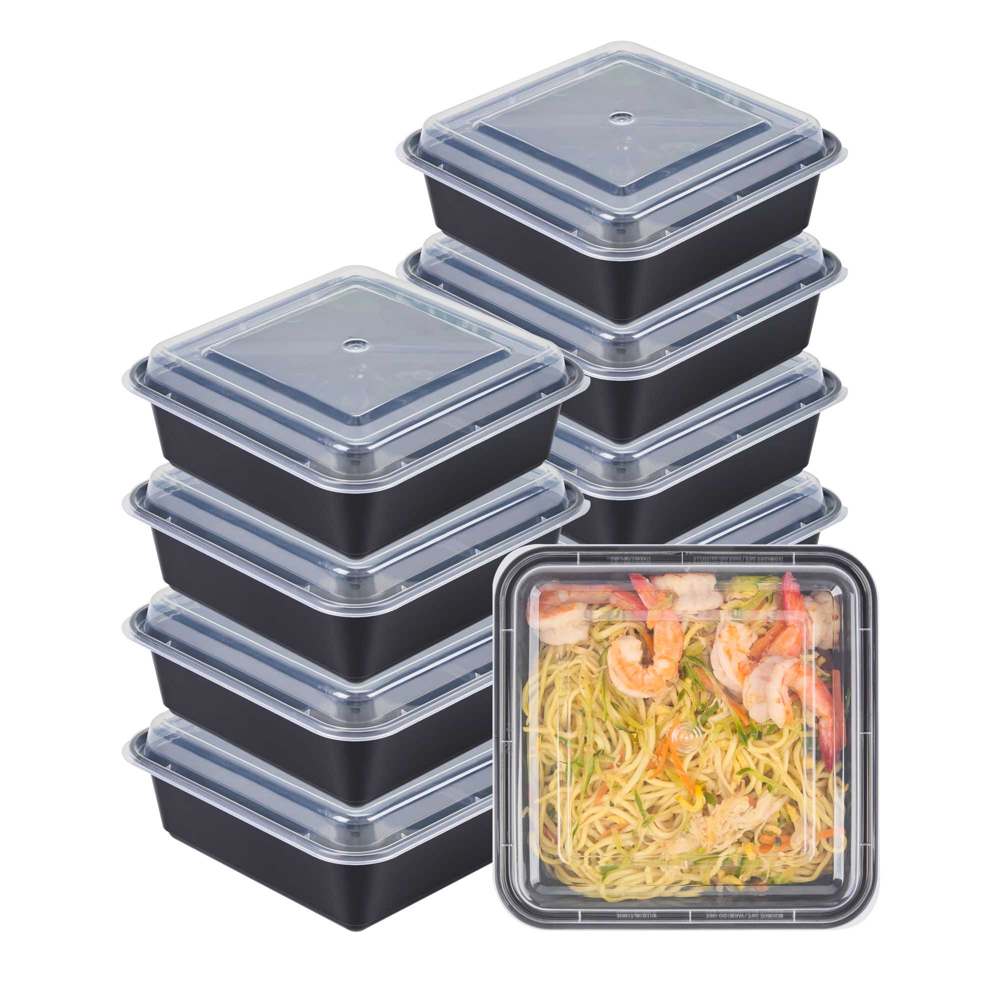 Thermo Tek 32 oz Square Black Plastic Take Out Container - with Lid - 7" x 7" x 2 1/2" - 50 count box
