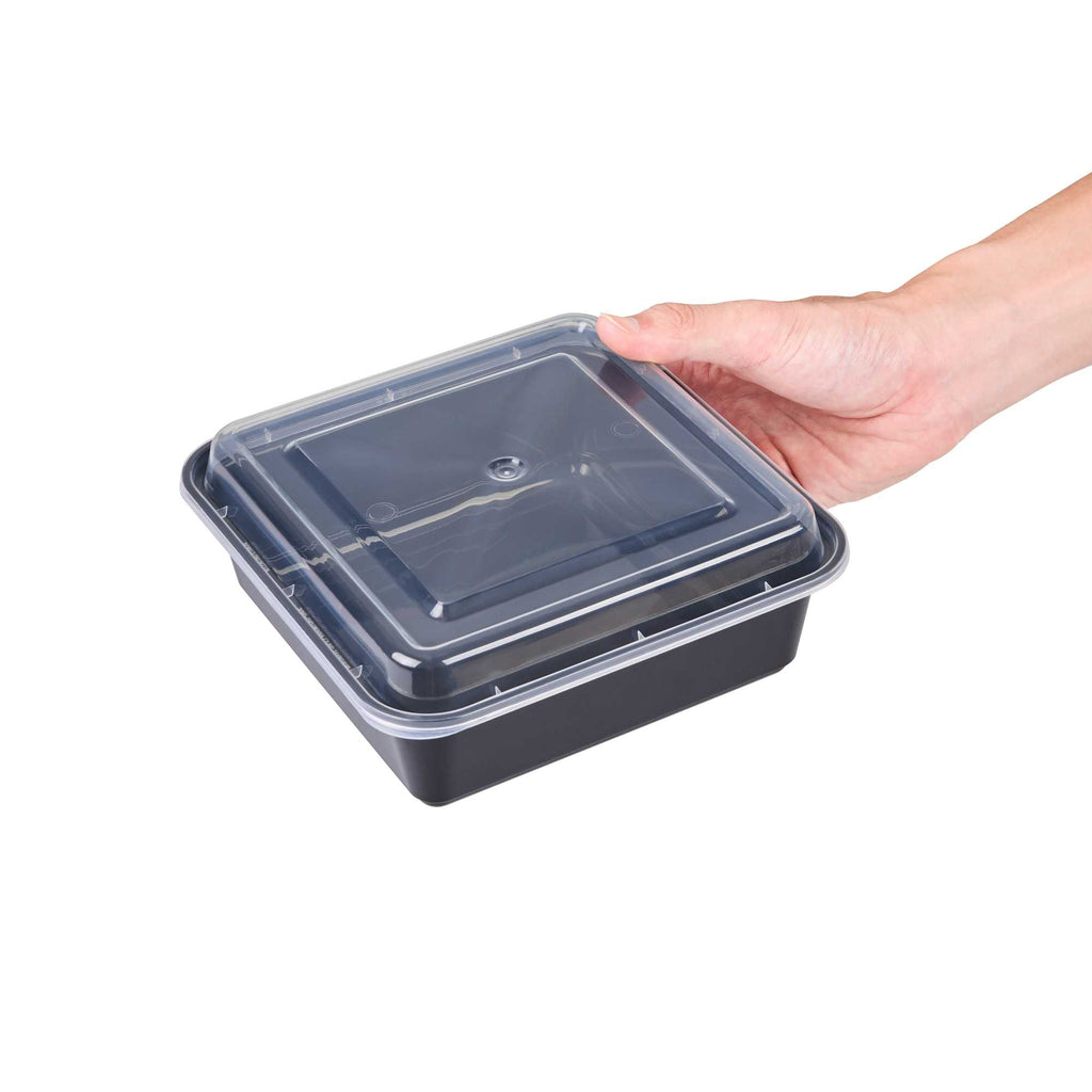 Thermo Tek 32 oz Square Black Plastic Take Out Container - with Lid - 7" x 7" x 2 1/2" - 50 count box