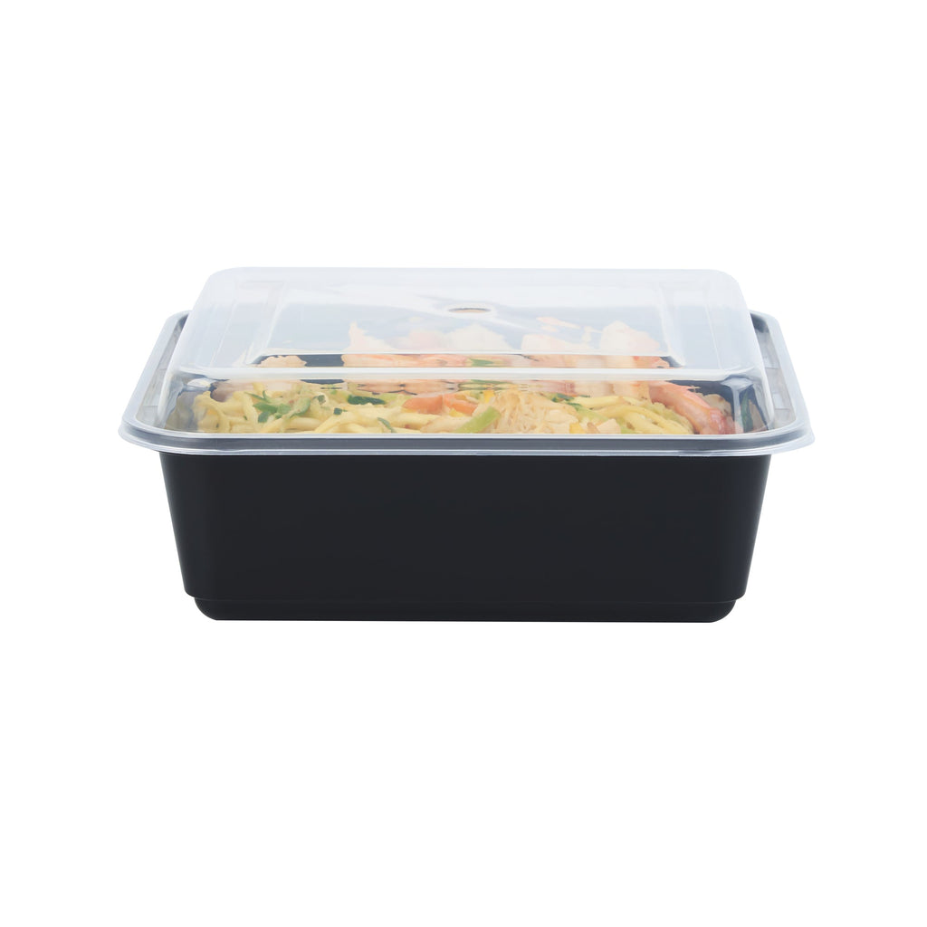 Thermo Tek 32 oz Square Black Plastic Take Out Container - with Lid - 7" x 7" x 2 1/2" - 100 count box