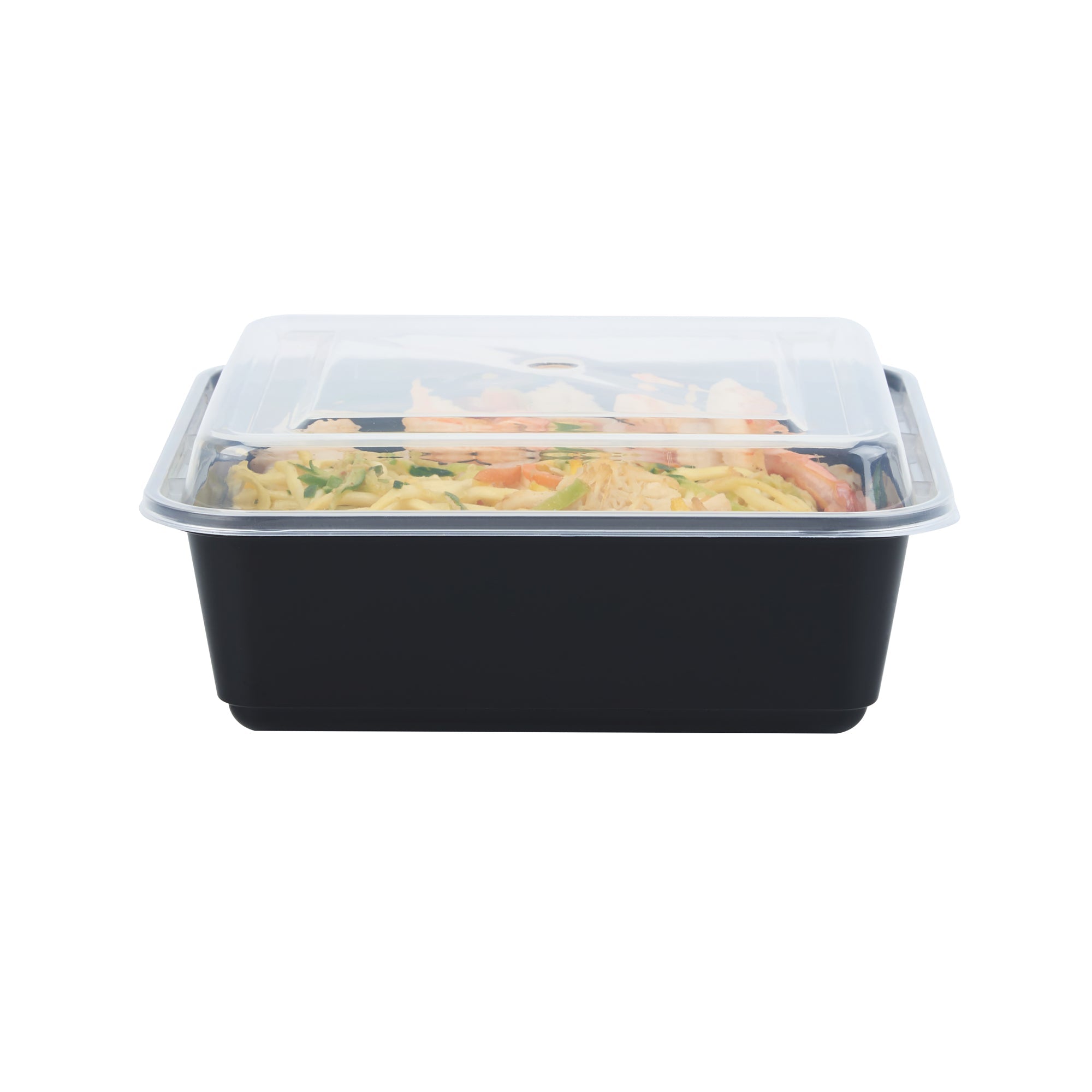 Thermo Tek 32 oz Square Black Plastic Take Out Container - with Lid - 7" x 7" x 2 1/2" - 100 count box