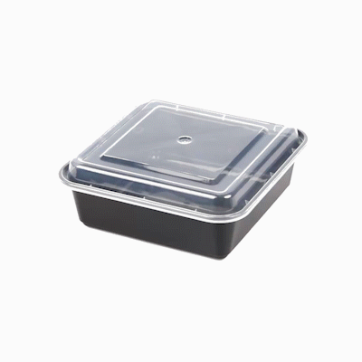 Thermo Tek 32 oz Square Black Plastic Take Out Container - with Lid - 7" x 7" x 2 1/2" - 100 count box