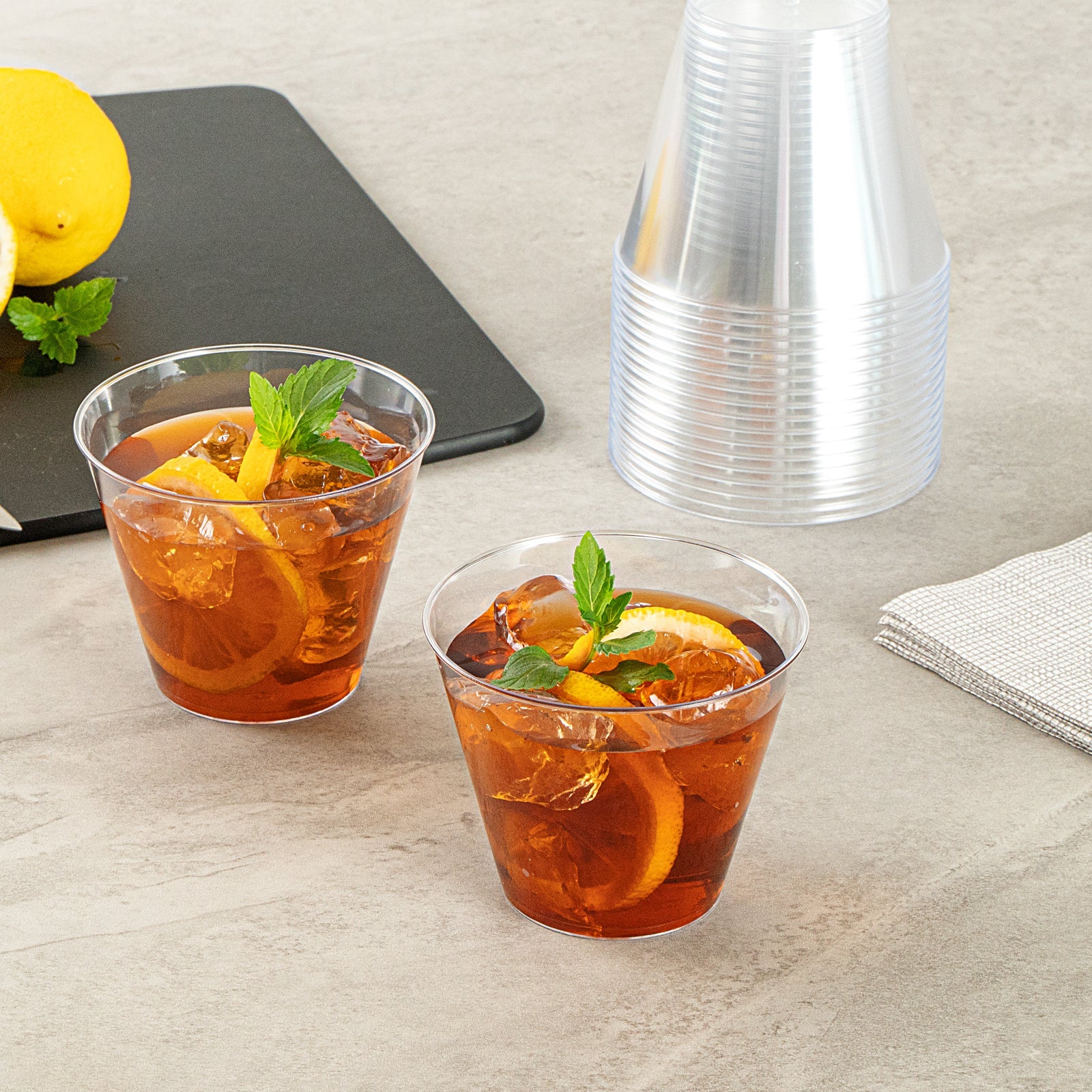Chef 101 9 oz Clear Plastic Tumbler - 3 1/2" x 3 1/2" x 2 3/4" - 20 count box