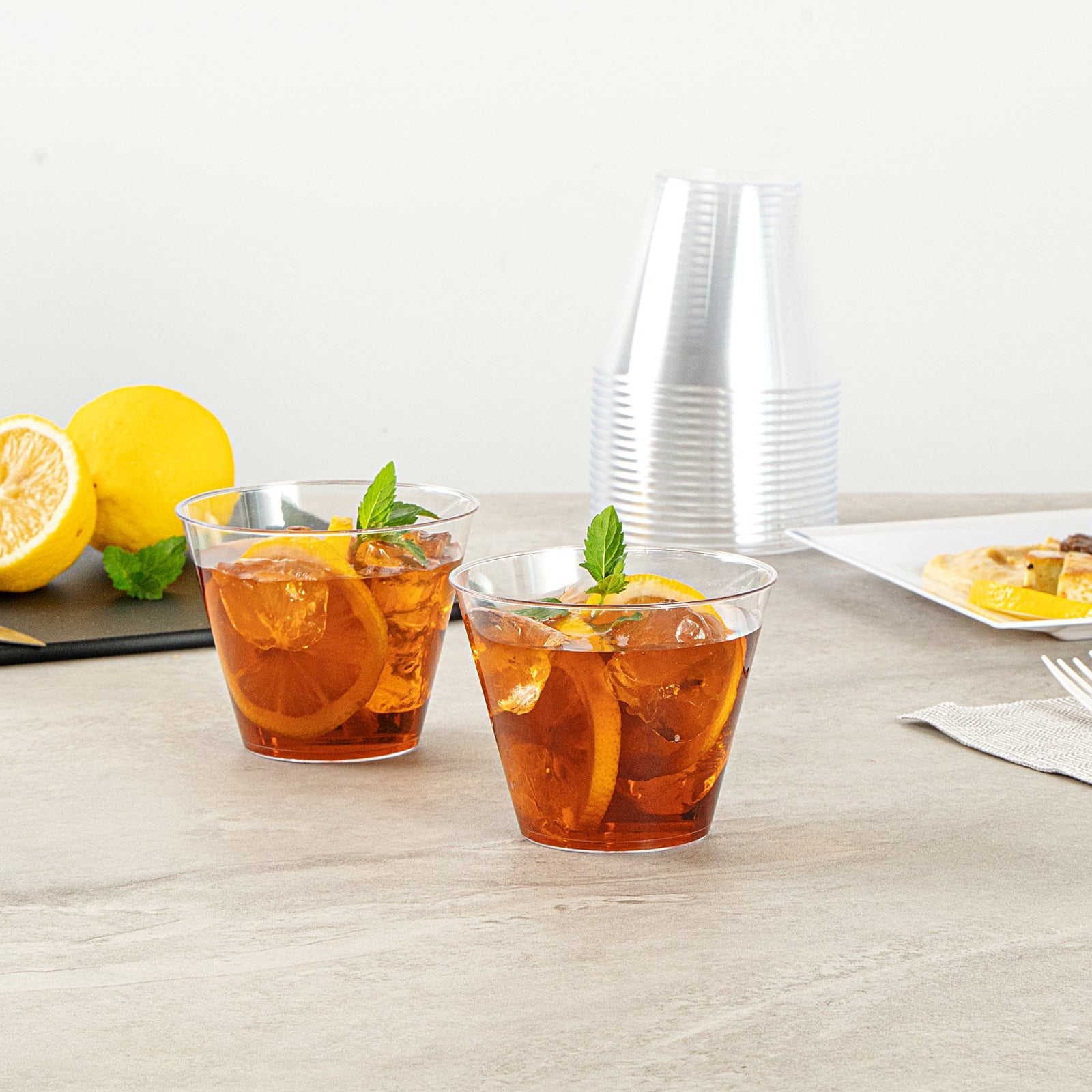 Chef 101 9 oz Clear Plastic Tumbler - 3 1/2" x 3 1/2" x 2 3/4" - 20 count box