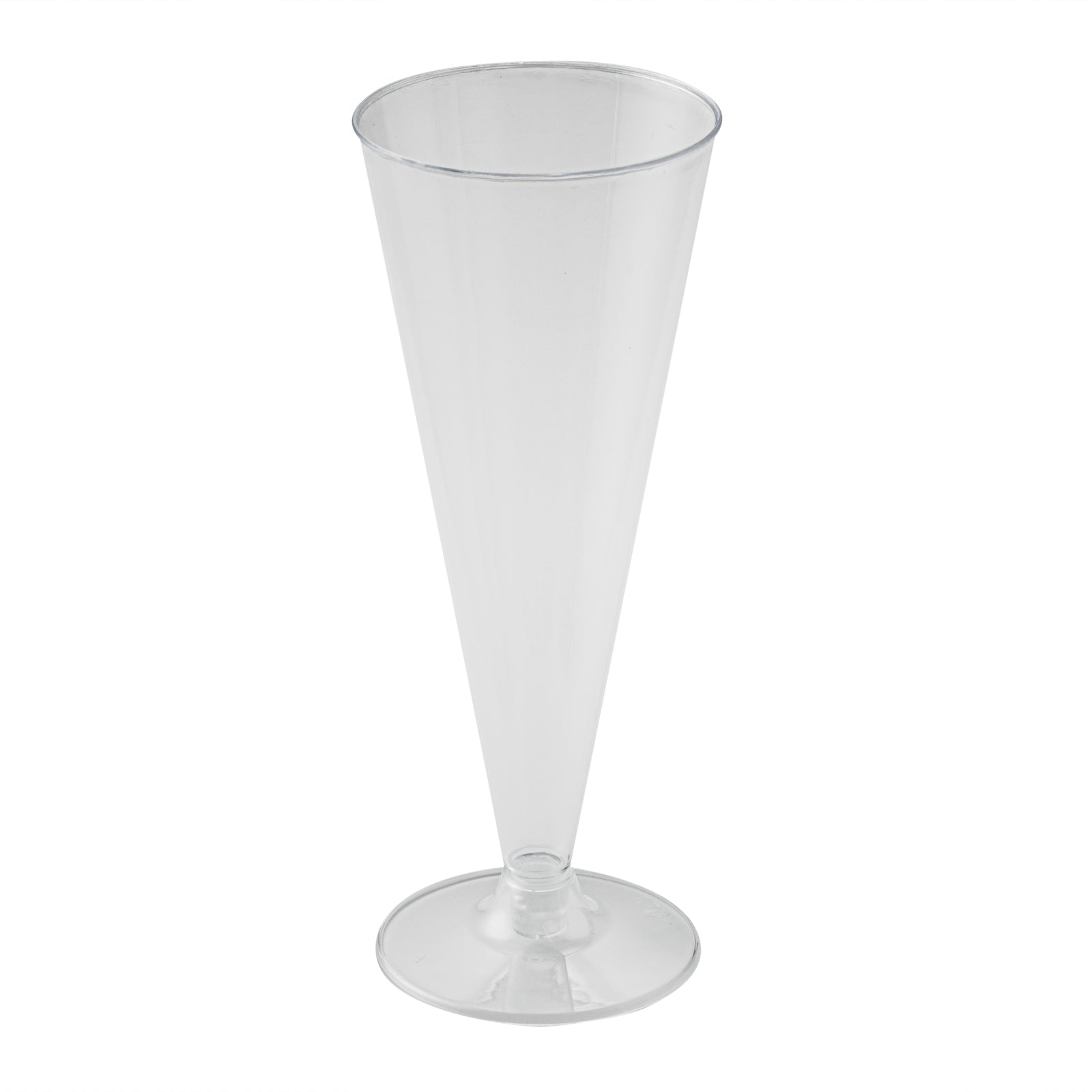 Chef 101 7 oz Clear Plastic Long Champagne Flute - 2 3/4" x 2 3/4" x 6 3/4" - 100 count box