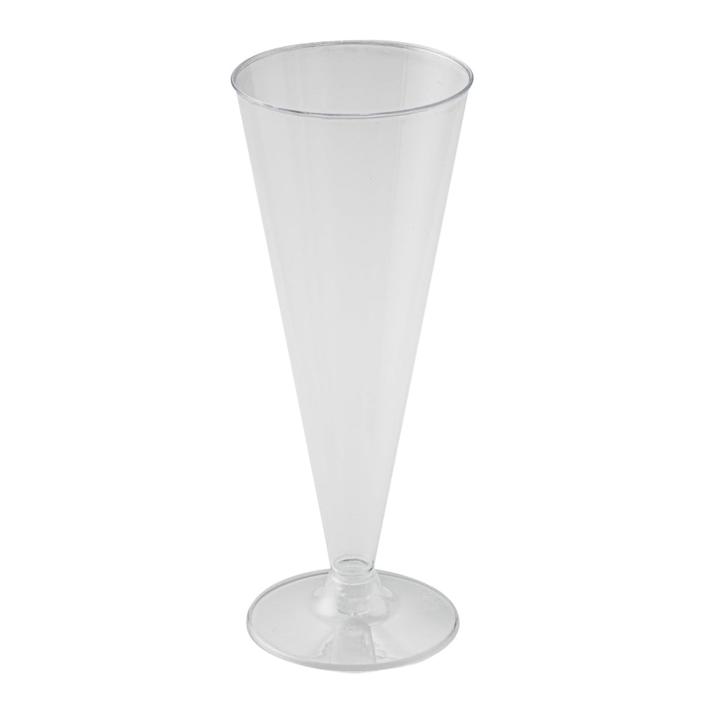 Bev Tek 7 oz Clear Plastic Long Champagne Flute - 2 3/4" x 2 3/4" x 6 3/4" - 20 count box
