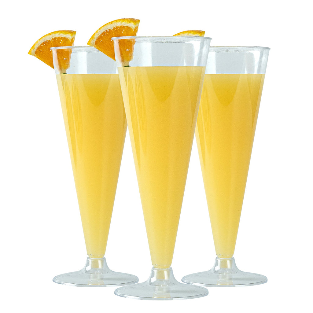 Bev Tek 7 oz Clear Plastic Long Champagne Flute - 2 3/4" x 2 3/4" x 6 3/4" - 20 count box