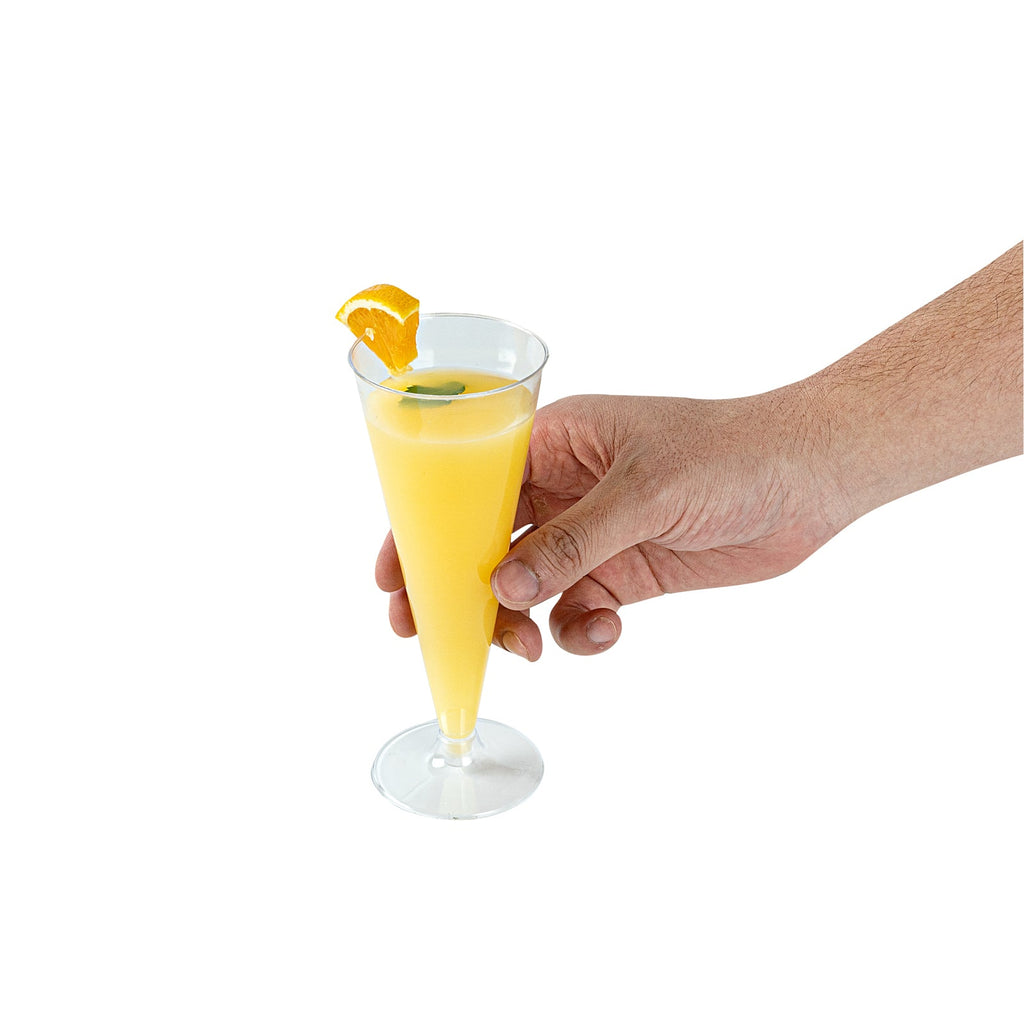 Bev Tek 7 oz Clear Plastic Long Champagne Flute - 2 3/4" x 2 3/4" x 6 3/4" - 20 count box