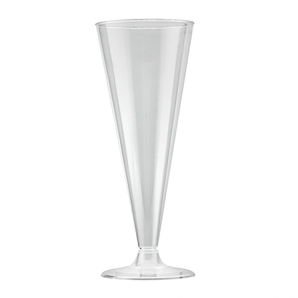 Bev Tek 7 oz Clear Plastic Long Champagne Flute - 2 3/4" x 2 3/4" x 6 3/4" - 20 count box