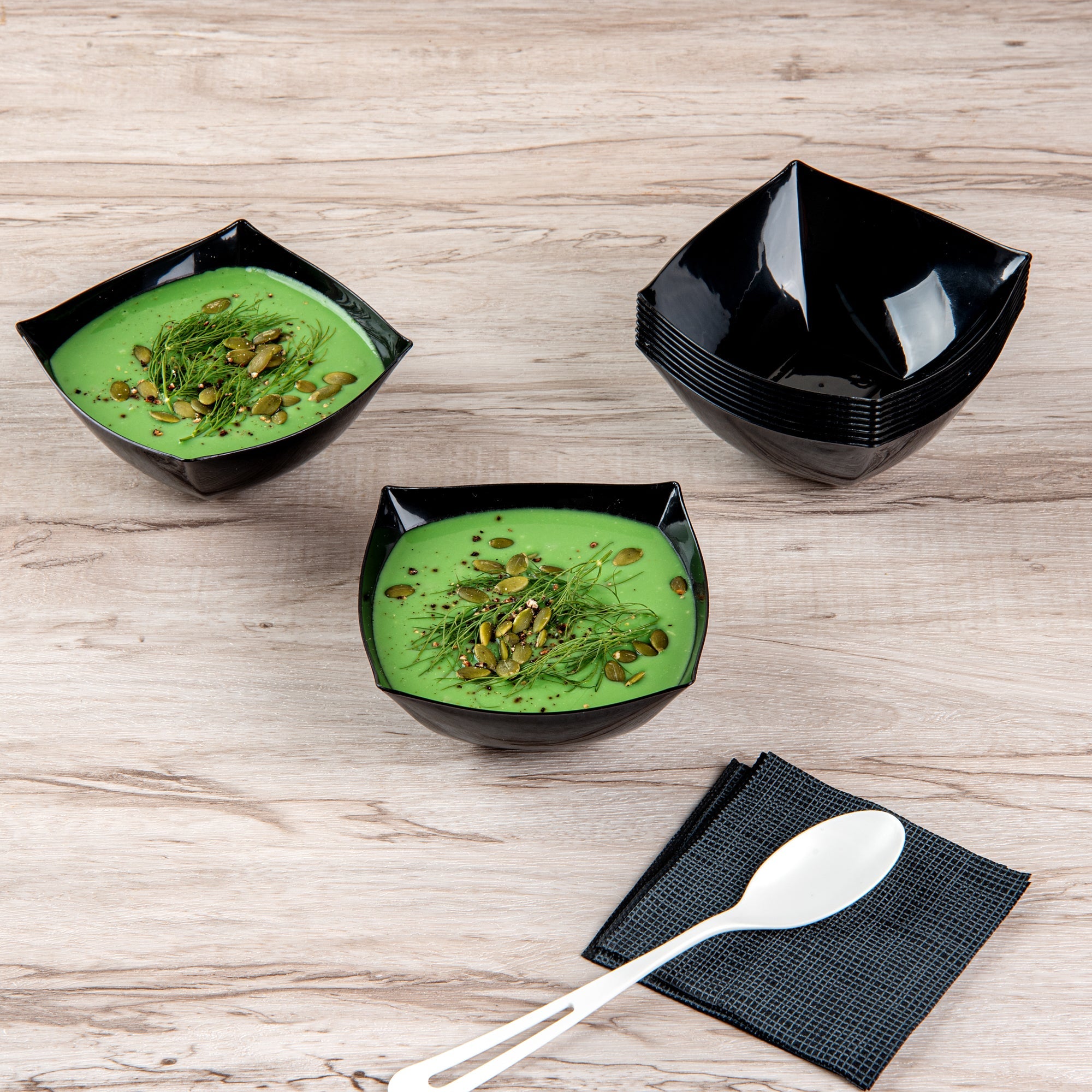 Moderna 8 oz Square Black Plastic Bowl - 4 1/2" x 4 1/2" x 2" - 100 count box