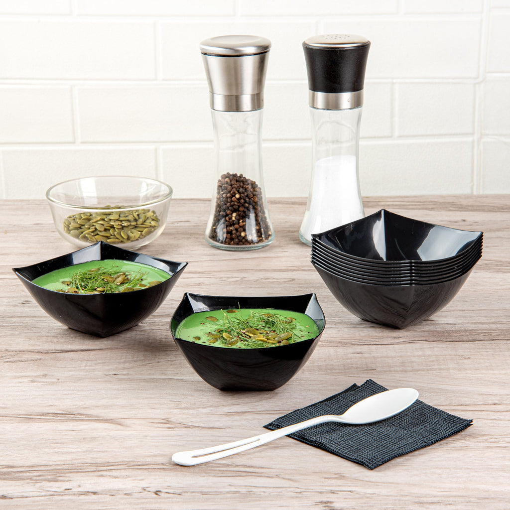 Moderna 8 oz Square Black Plastic Bowl - 4 1/2" x 4 1/2" x 2" - 100 count box